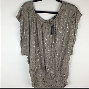 NWT SZ M silver detail dolman top with open back